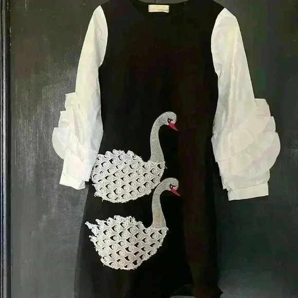 Amazing wool dress with cotton sleeves size small would  fit 2-6. Stretchy wool - Picture 1 of 5